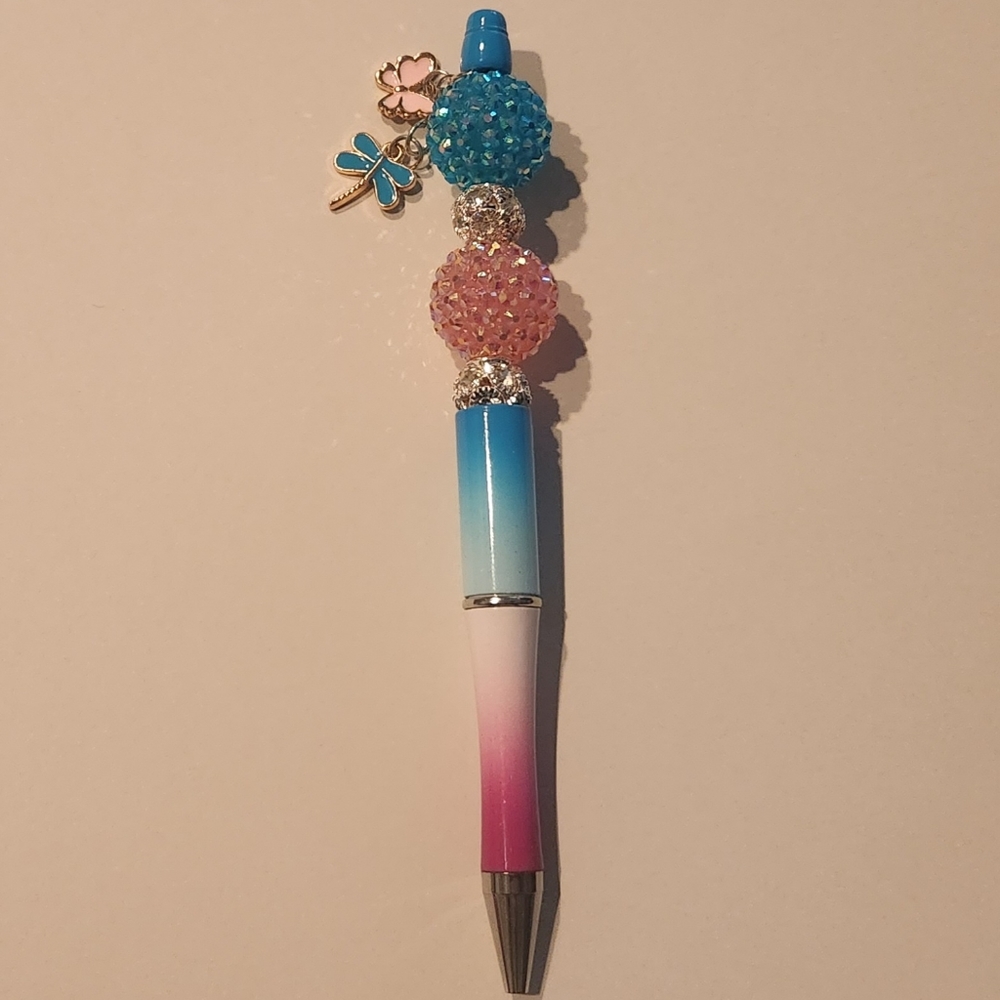 Disco Ball Bling Pen w/ Butterfly & Dragonfly Charms